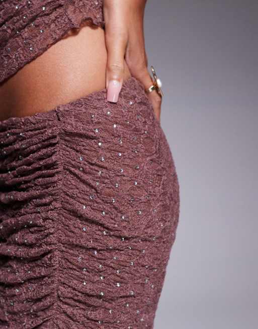 ASOS DESIGN – Chokladbrun, ryschad maxikjol med värmefixerad strass, del av set, 4 av 5