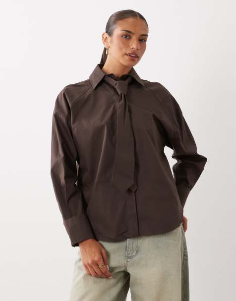 ASOS DESIGN – Chokladbrun skjorta i oversize med knytning - view 1