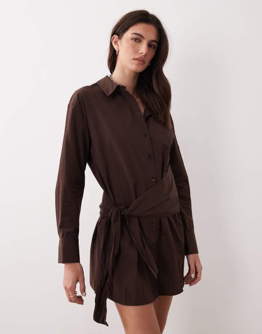 ASOS DESIGN – Chokladbrun skjortklänning med knytdetalj, 2 av 4