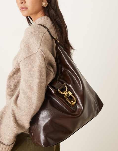 ASOS DESIGN – Chokladbrun slouchy toteväska med stort spänne - view 1