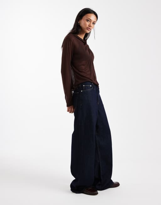ASOS DESIGN – Chokladbrun, stickad, halvskir topp med långa ärmar och draperad ringning, 2 av 4