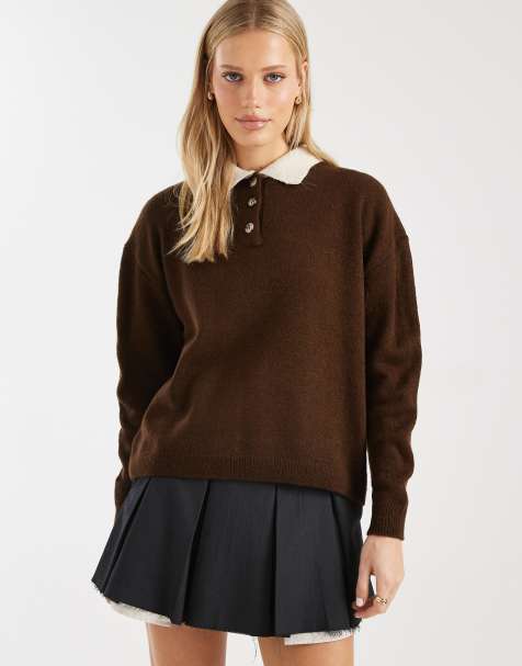 ASOS DESIGN – Chokladbrun, stickad rugbytröja - view 1