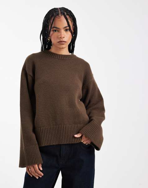 ASOS DESIGN – Chokladbrun, stickad tröja med rund halsringning - view 1