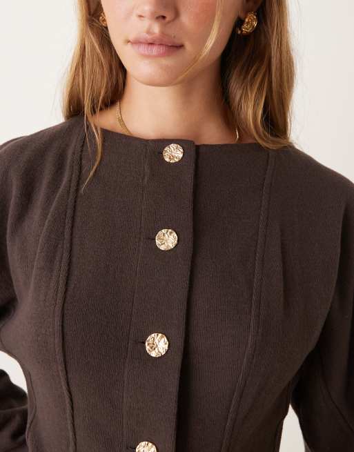 ASOS DESIGN – Chokladbrun, supermjuk kofta med dekorativ söm, del av set, 3 av 4