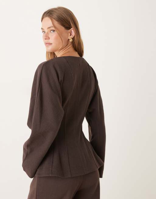 ASOS DESIGN – Chokladbrun, supermjuk kofta med dekorativ söm, del av set, 4 av 4