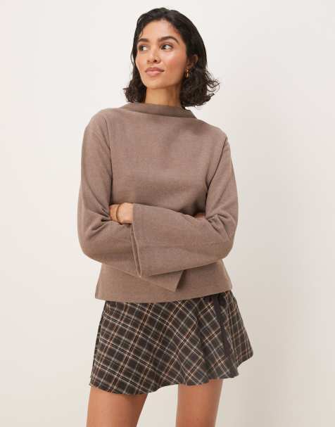 ASOS DESIGN – Chokladbrun, supermjuk sweatshirt med ståkrage, del av set - view 1