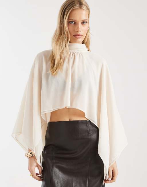 ASOS DESIGN – Chokladbrun topp i chiffong med två lager och cape, 2 av 4