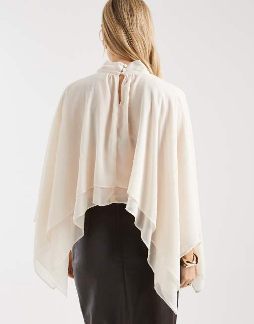 ASOS DESIGN – Chokladbrun topp i chiffong med två lager och cape, 4 av 4