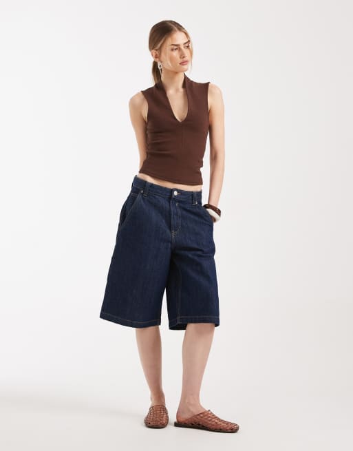 ASOS DESIGN – Chokladbrun topp i kompakt bomull med djup halsringning, 3 av 4