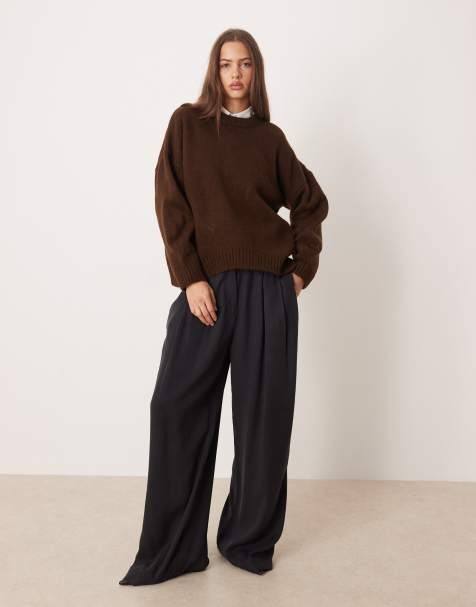 ASOS DESIGN – Chokladbrun tröja i oversize med rund halsringning och rundad nederkant - view 1