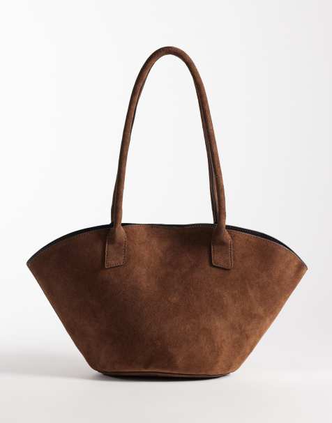 ASOS DESIGN – Chokladbrun, utsvängd toteväska i mocka - view 1