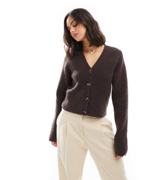 ASOS DESIGN – Chokladbrun, v-ringad kofta med struktur - view 1