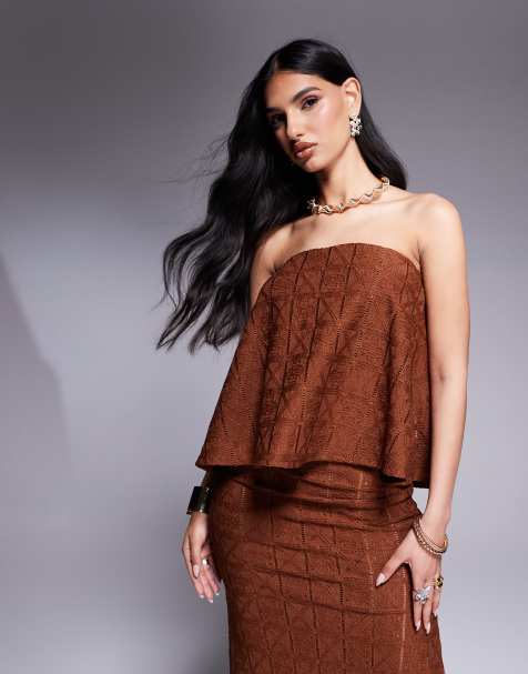 ASOS DESIGN – Chokladbrun, virkad, ledig bandeau-topp, del av set - view 1