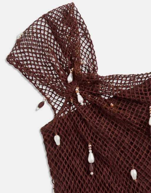ASOS DESIGN – Chokladbrun, virkad maxiklänning med utsmyckning och hängande pärlor, 9 av 9