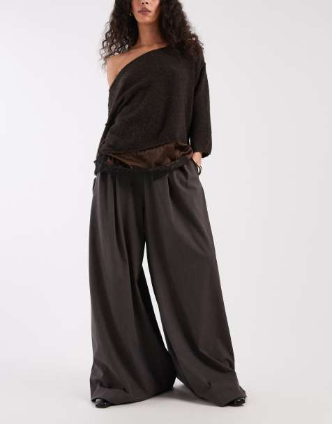 ASOS DESIGN – Chokladbruna byxor med supervida ben - view 1