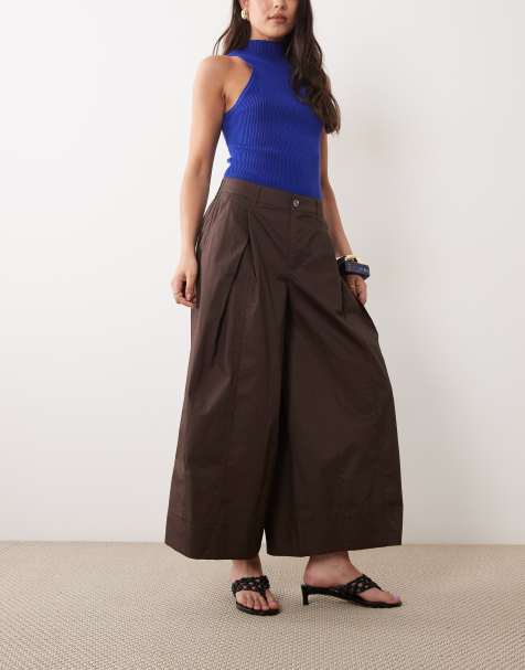 ASOS DESIGN – Chokladbruna culotte-byxor med vida ben - view 1