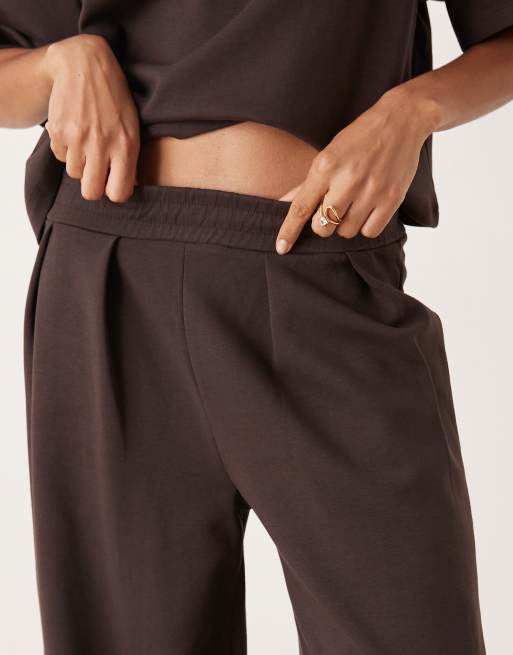 ASOS DESIGN – Chokladbruna, dubbelstickade byxor med vida ben, del av set, 2 av 5