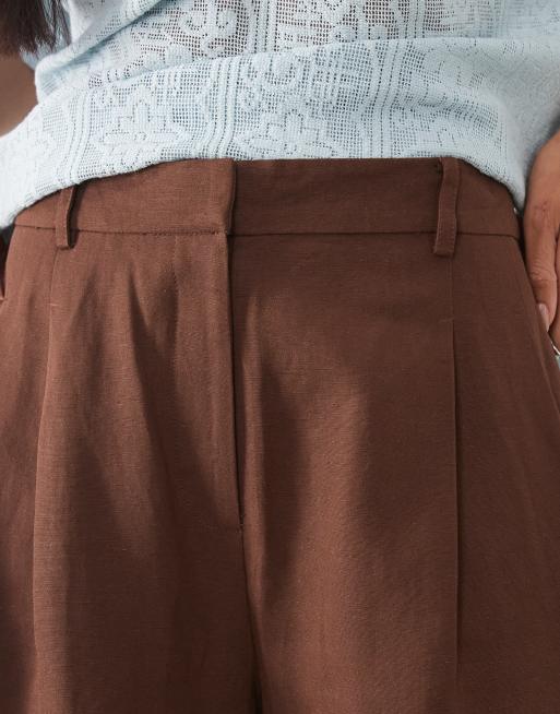 ASOS DESIGN – Chokladbruna, figursydda, a-linjeformade shorts i linnemix, del av set , 5 av 5
