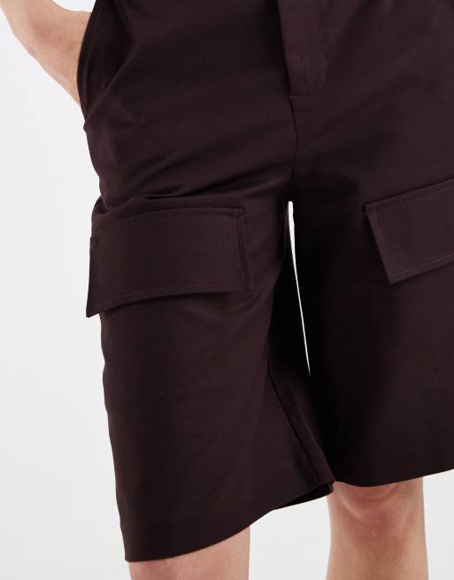 ASOS DESIGN – Chokladbruna, figursydda bermudashorts i cargostil, 5 av 5