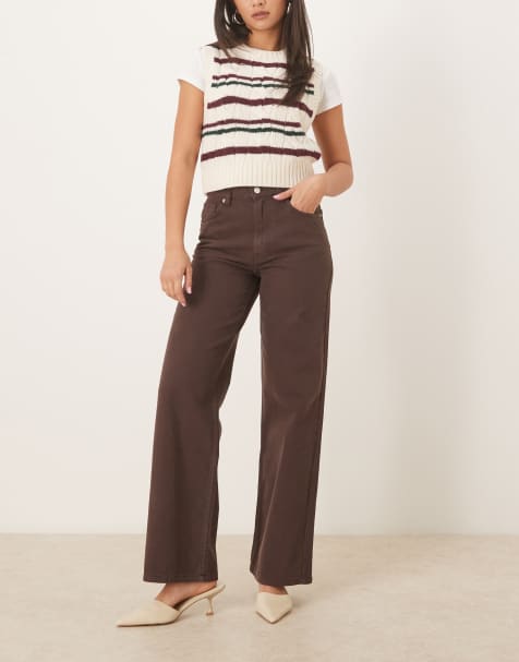 ASOS DESIGN – Chokladbruna jeans i dad-modell med vida ben - view 1