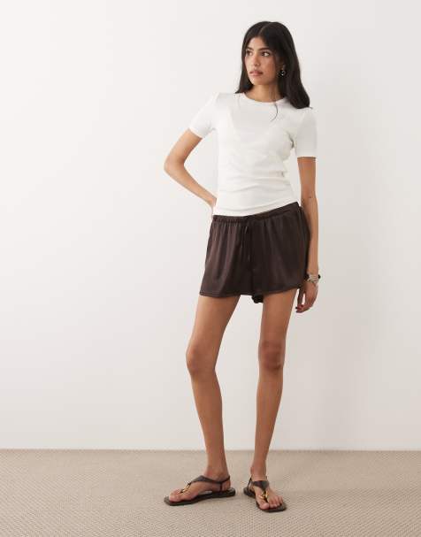ASOS DESIGN – Chokladbruna, korta löparshorts i satin - view 1