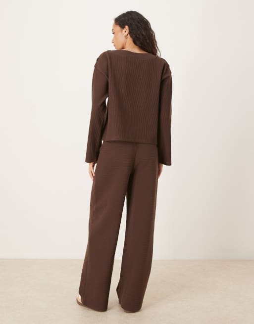 ASOS DESIGN – Chokladbruna, kraftiga, ribbade byxor med vida ben, del av set, 5 av 5