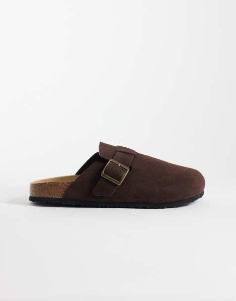 ASOS DESIGN – Chokladbruna sandaler i mocka med öppen häl och korksula - view 1