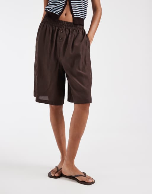 ASOS DESIGN – Chokladbruna, skira bermudashorts med boxershortsmidja, 2 av 5
