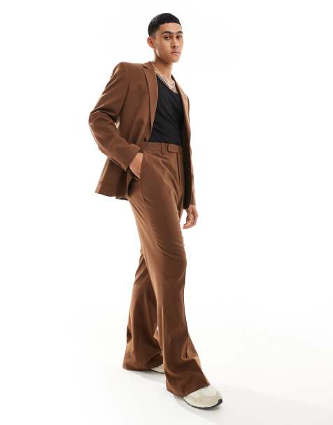ASOS DESIGN – Chokladbruna, utsvängda kostymbyxor med hög midja - view 1