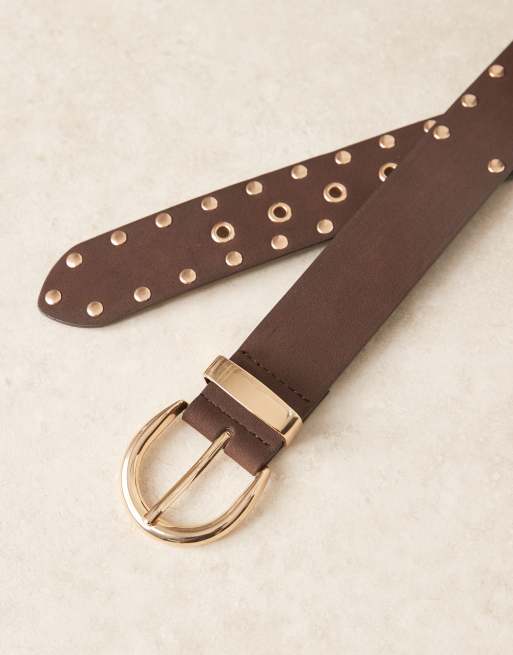 ASOS DESIGN – Chokladbrunt höft- och midjeskärp i mockaimitation med nitar, 3 av 3