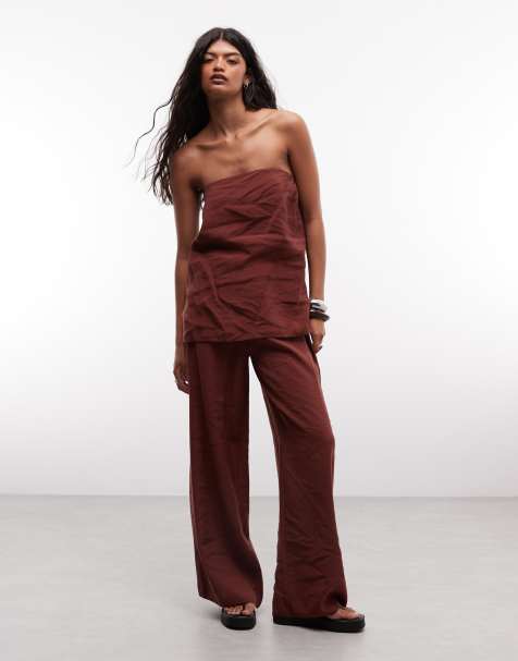 ASOS DESIGN – Chokladbrunt, långt set i bandeau-modell - view 1