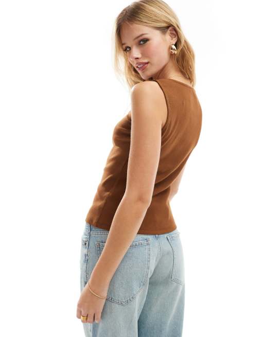 ASOS DESIGN – Chokladbrunt linne med knappar och fyrkantig halsringning, 4 av 4