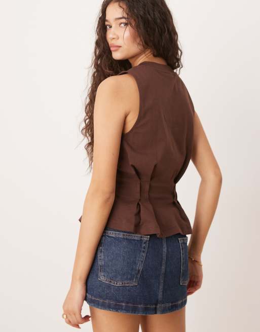ASOS DESIGN – Chokladbrunt linne med korsettdesign och dekorativ söm, 3 av 4