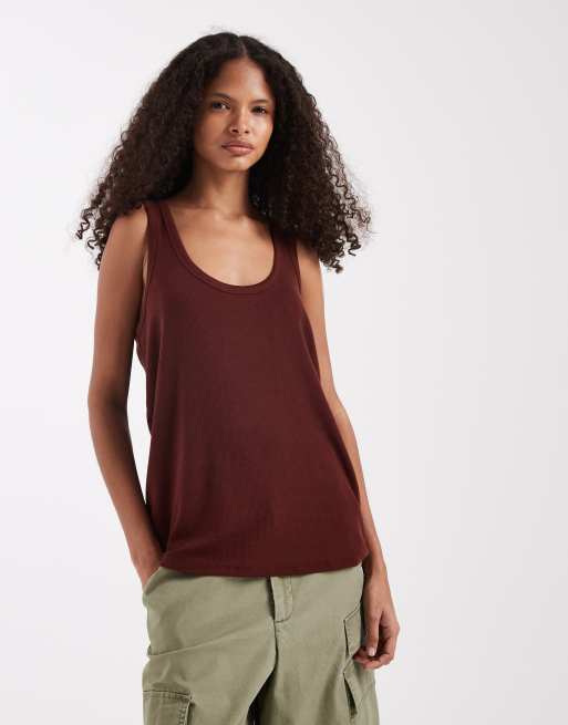 ASOS DESIGN – Chokladbrunt, skirt linne med ledig passform och djup halsringning, 2 av 4