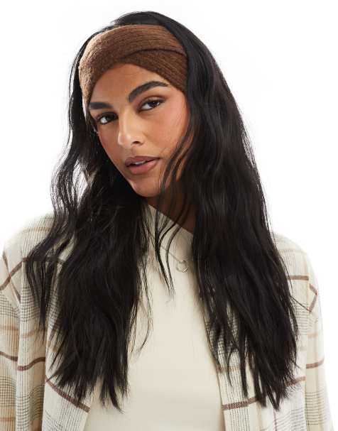 ASOS DESIGN – Chokladbrunt, stickat hårband med korsad design - view 1