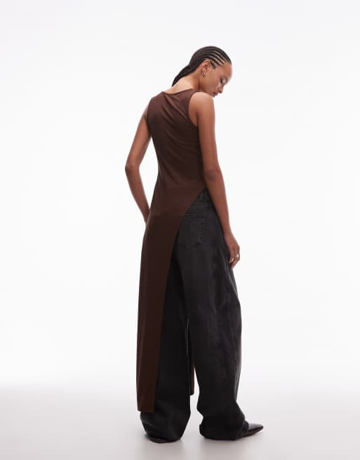 ASOS DESIGN - Chokoladebrun asymmetrisk longline-top med dyb rund hals, 4 af 4