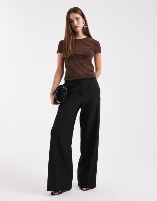 ASOS DESIGN - Chokoladebrun baby-T-shirt med bølgekant og tekstur i mesh, 2 af 4