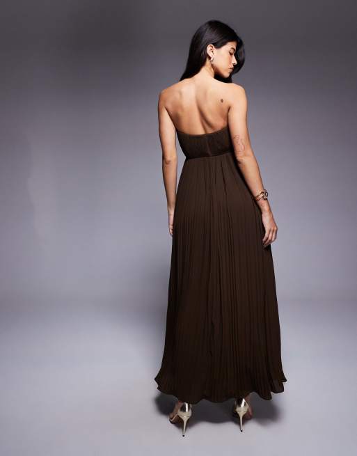 ASOS DESIGN - Chokoladebrun bandeau-maxikjole med bøjle, udskæring og fuld nederdel, 4 af 4