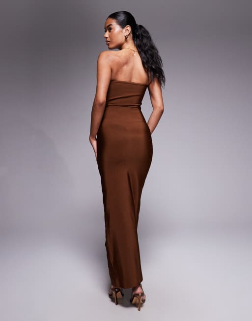 ASOS DESIGN - Chokoladebrun bandeau-midikjole med udskæringer i bandage-stil, 2 af 4