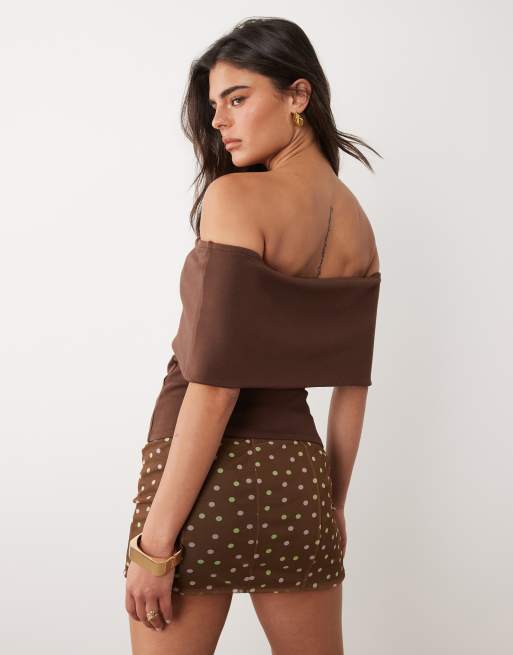 ASOS DESIGN - Chokoladebrun bardot-top i kompakt bomuld, 4 af 4