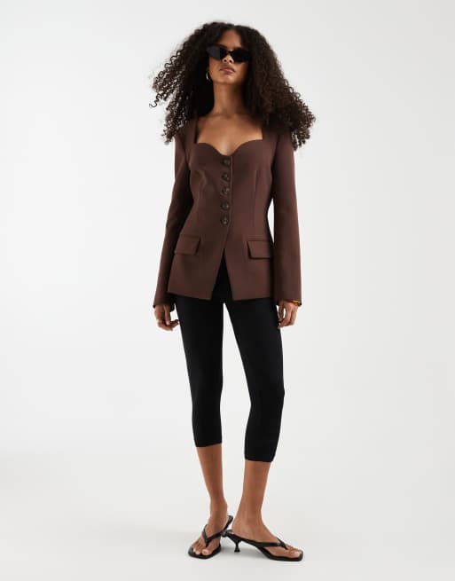 ASOS DESIGN - Chokoladebrun blazer med åben hals, 2 af 4