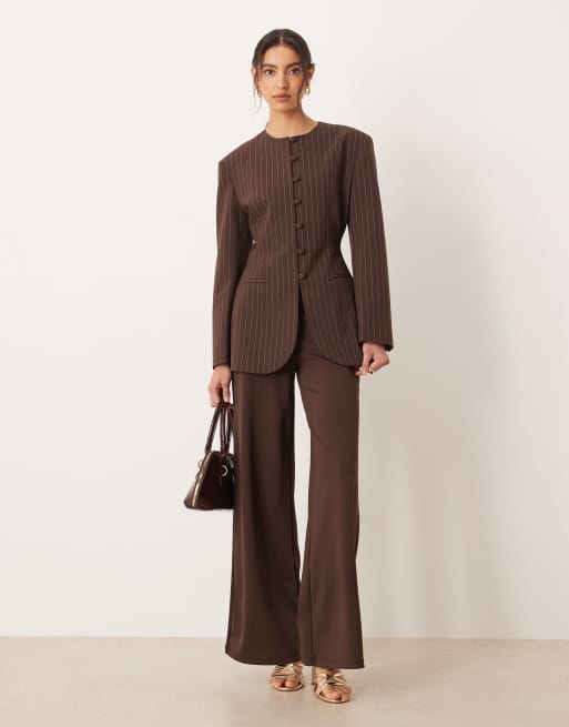 ASOS DESIGN - Chokoladebrun blazer med høj hals i slim fit, 2 af 4