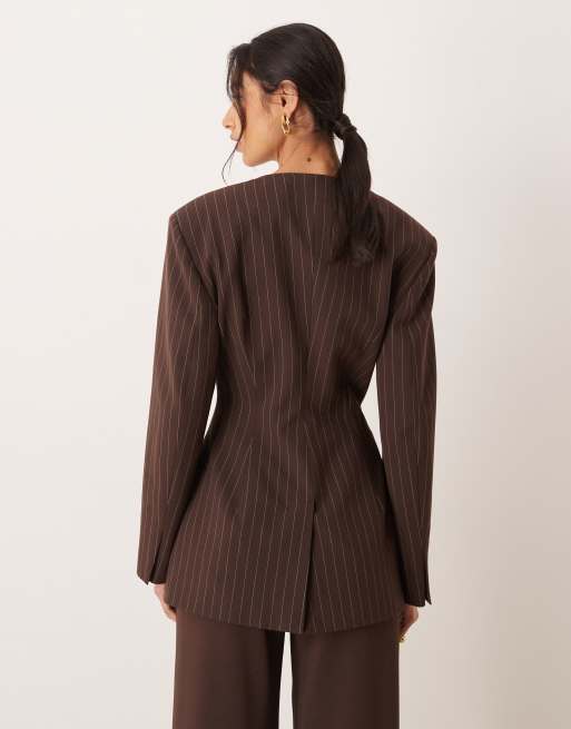 ASOS DESIGN - Chokoladebrun blazer med høj hals i slim fit, 3 af 4