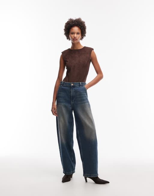 ASOS DESIGN - Chokoladebrun bodystocking med skulderpuder i imiteret ruskind, 2 af 4