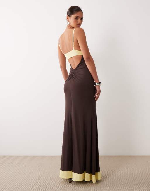 ASOS DESIGN - Chokoladebrun cami-maxikjole i mesh med kontrastdetaljer, 4 af 4
