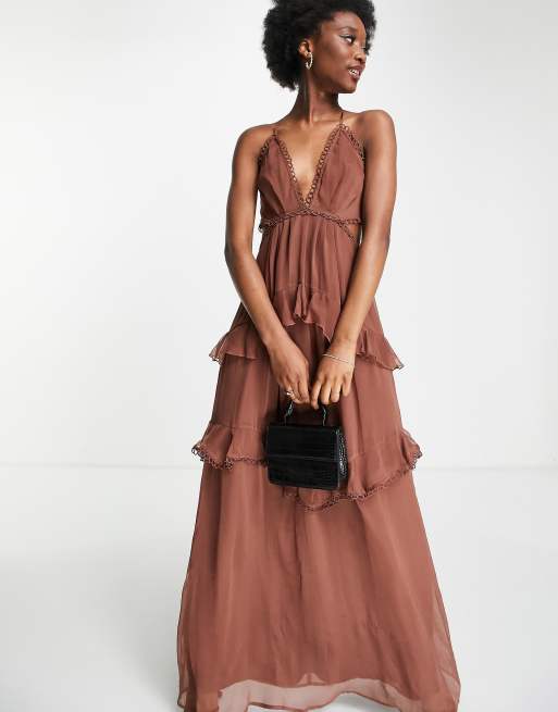ASOS DESIGN - Chokoladebrun cami-maxikjole med åben ryg og cirkeldetalje, 4 af 4