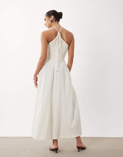 ASOS DESIGN - Chokoladebrun cami-midikjole i krølstof med halterneck, 2 af 4