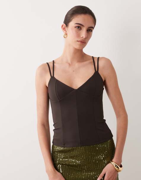 ASOS DESIGN - Chokoladebrun cami-top med formgivende skåle i polyamid - view 1