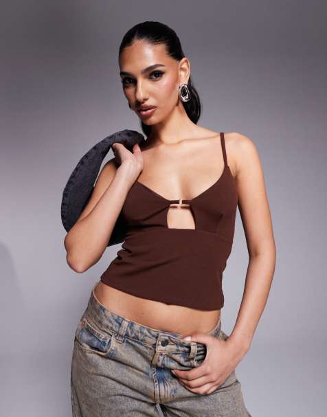 ASOS DESIGN - Chokoladebrun cami-top med skåle over brystet - view 1