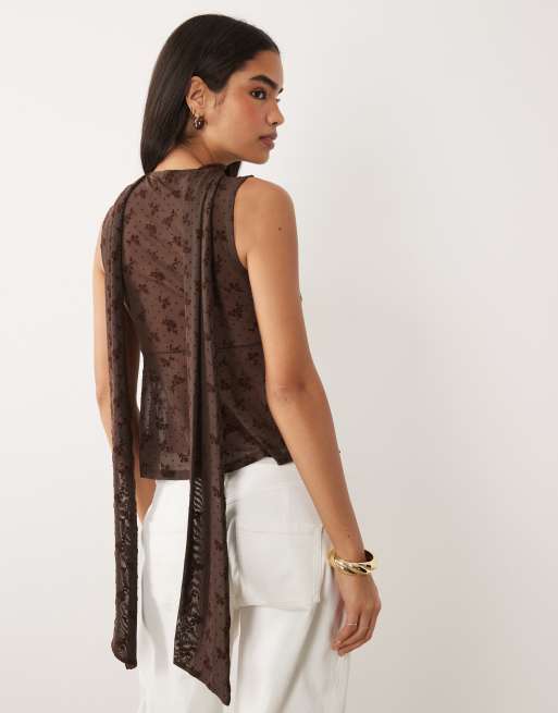 ASOS DESIGN - Chokoladebrun cami-top med velouriserede prikker og tørklædedetalje, 2 af 4